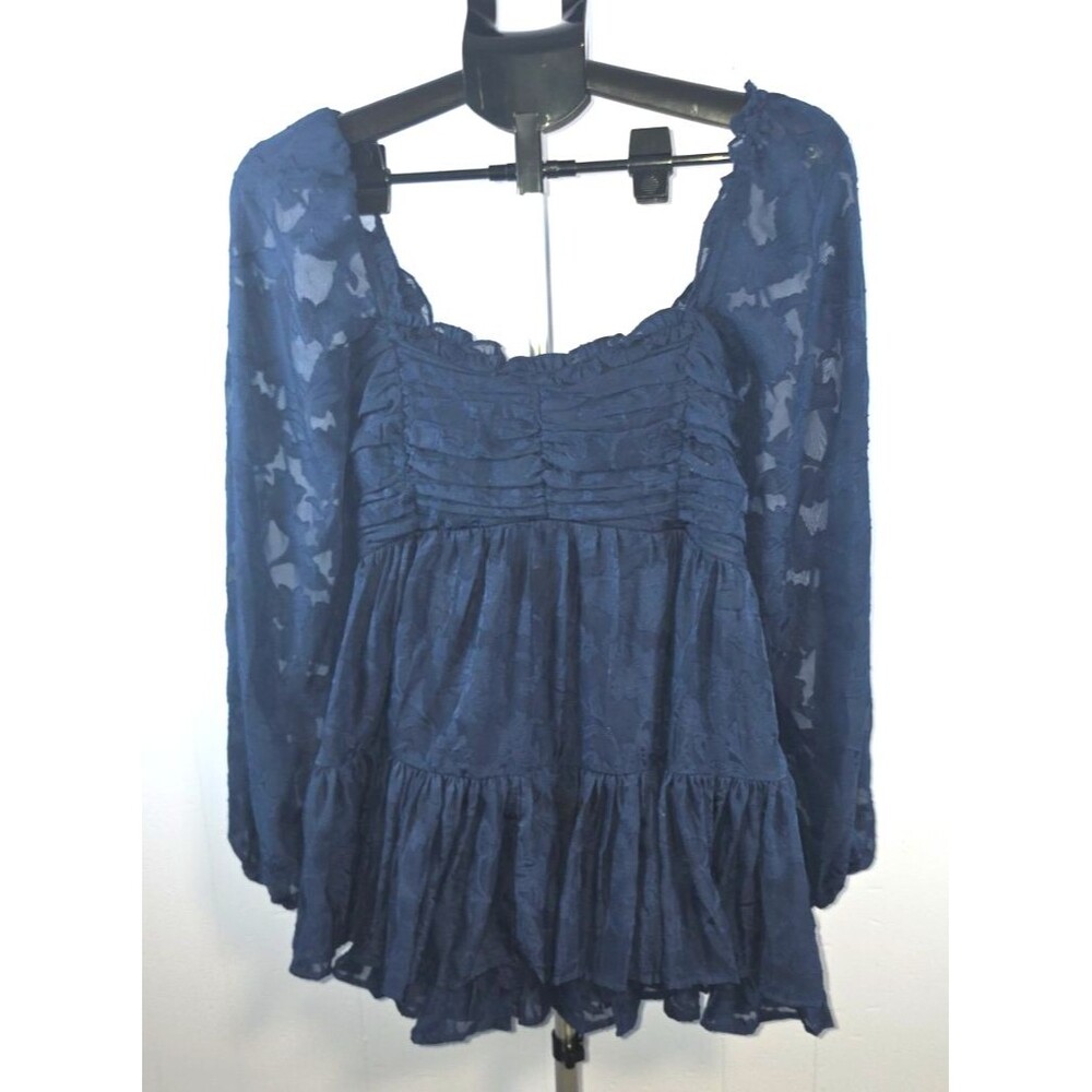 Altar'd State Blue Unique Tunic Shirt Blouse Size Small S Tier Floral Print Boho